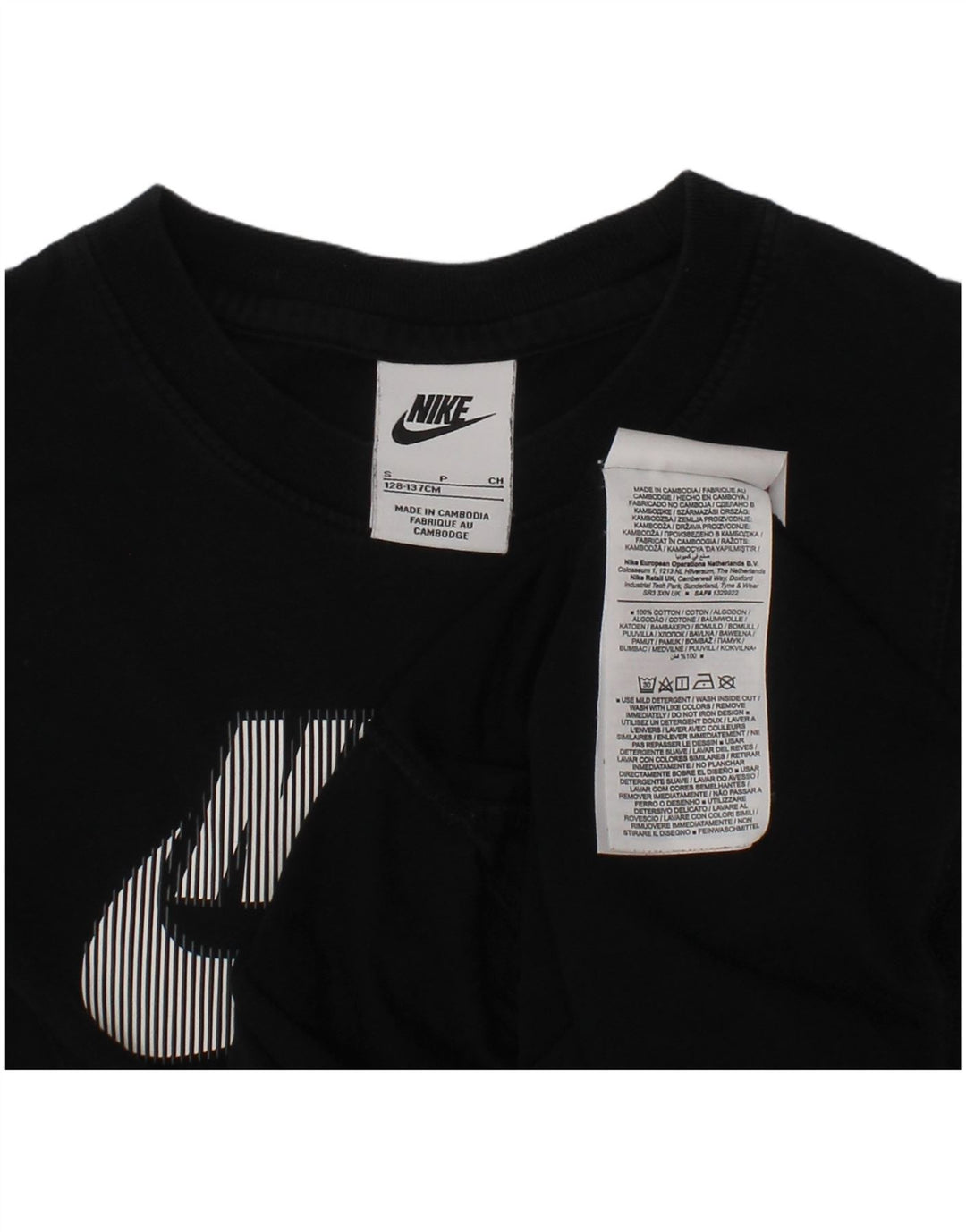 NIKE Boys Graphic T-Shirt Top 8-9 Years Small Black Cotton