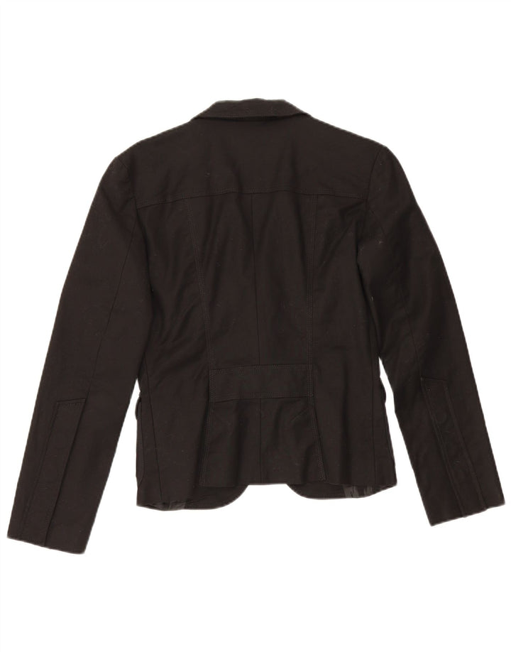 Zara Womens 1 Button Blazer Jacket UK 10 Small Black Cotton