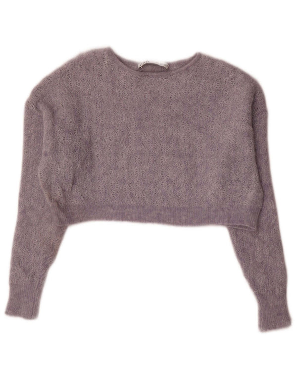 Zara Womens Crop Oversized Boat Neck Jumper Sweater UK 10 Small Purple Wool