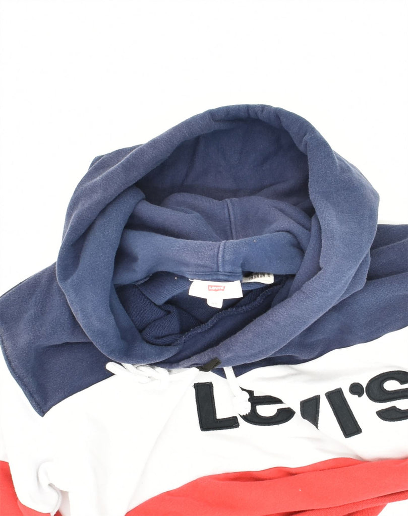 LEVI'S Womens Oversized Crop Hoodie Jumper UK 6 XS Navy Blue Colourblock | Vintage Levi's | Thrift | Second-Hand Levi's | Used Clothing | Messina Hembry 