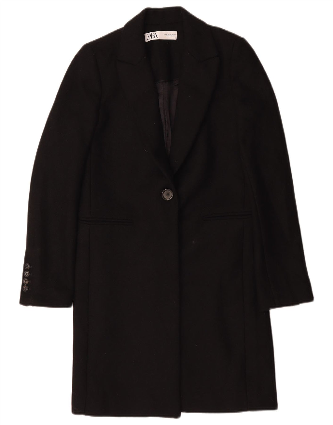 Zara Womens Overcoat UK 6 XS Black Polyester