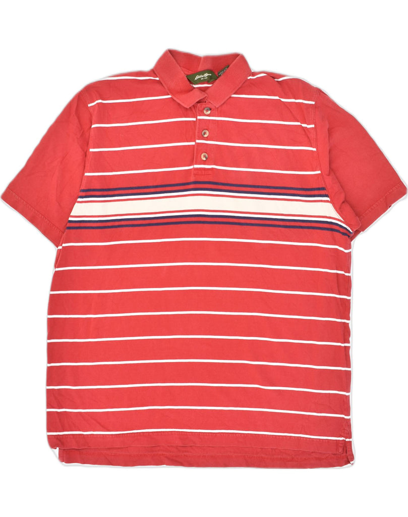 EDDIE BAUER Mens Polo Shirt Large Red Striped Cotton | Vintage Eddie Bauer | Thrift | Second-Hand Eddie Bauer | Used Clothing | Messina Hembry 