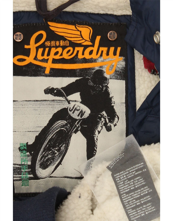 Superdry Womens Quilted Jacket UK 14 Medium Navy Blue Nylon