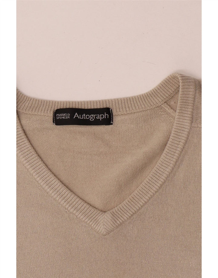 Marks & Spencer Mens Autograph V-Neck Jumper Sweater Medium Beige