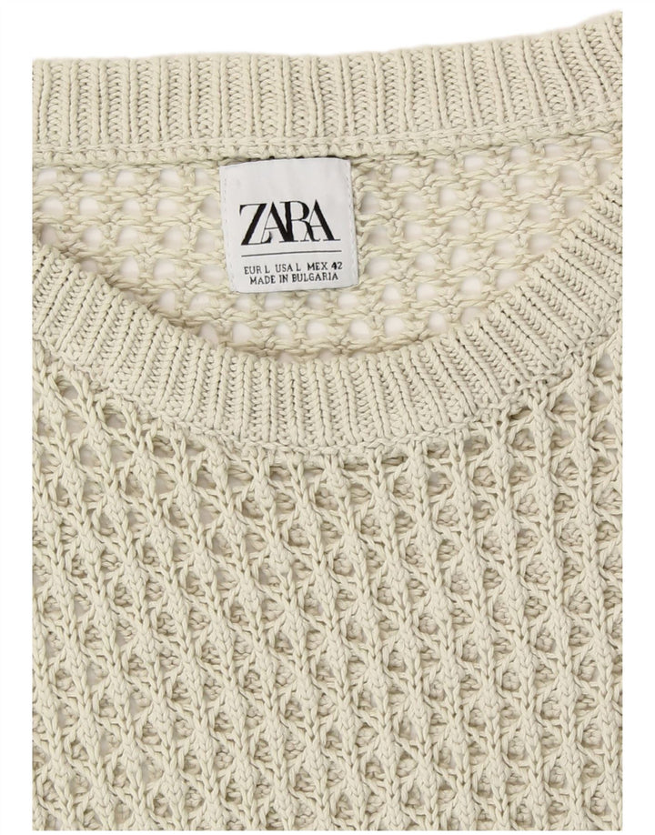 Zara Mens See Through Crew Neck Jumper Sweater Large Beige