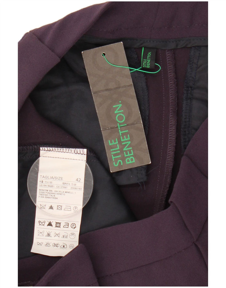 Benetton Womens Slim Chino Trousers IT 42 Medium W30 L28 Purple Polyester