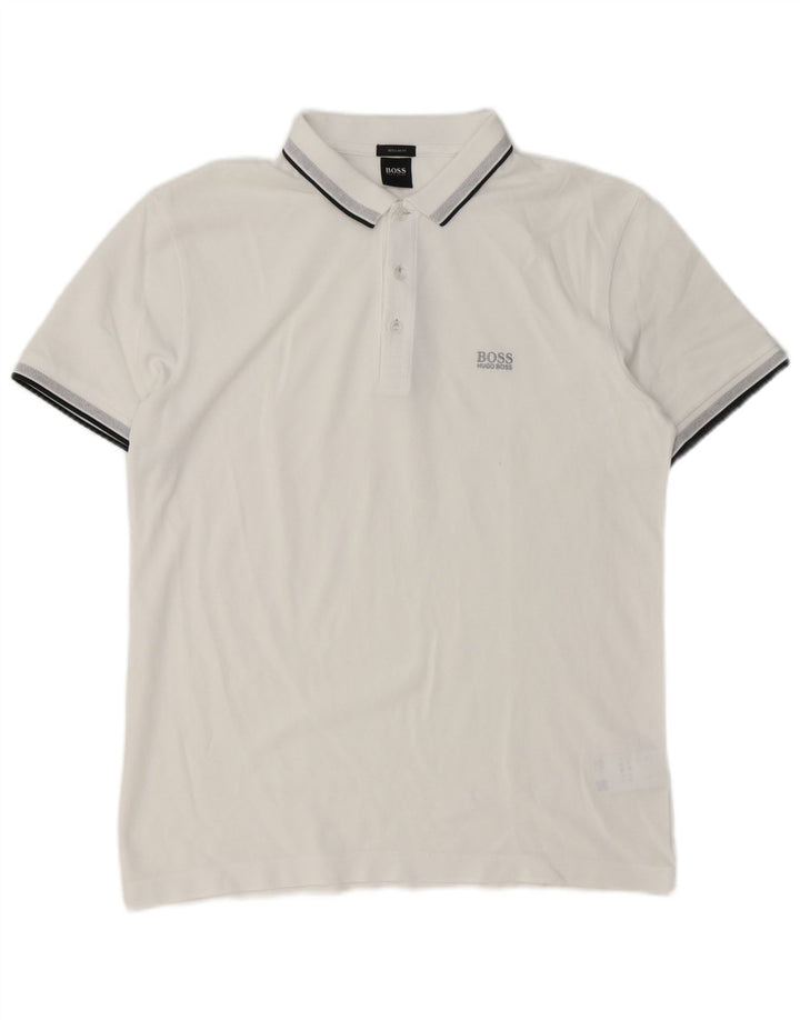 Hugo Boss Mens Regular Fit Polo Shirt Large White Cotton