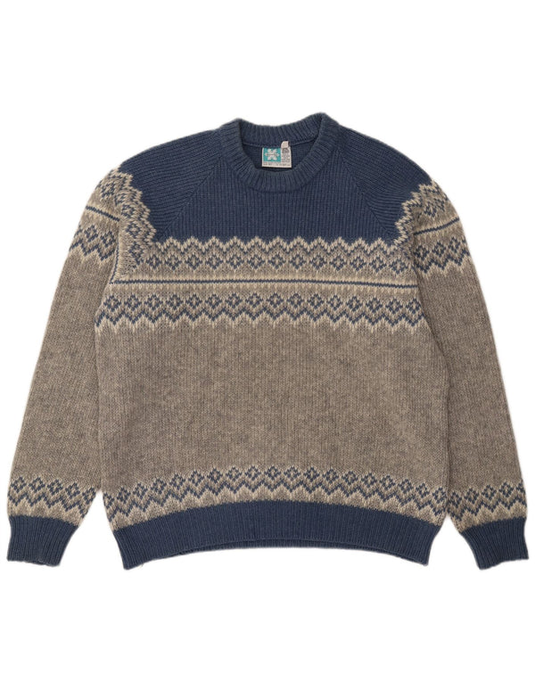 Norsewear Mens Crew Neck Jumper Sweater UK 42 Large Grey Fair Isle Wool