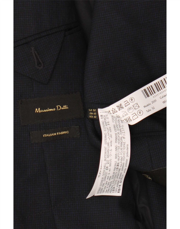 Massimo Dutti Mens 2 Button Blazer Jacket EU 52 Large Navy Blue Wool