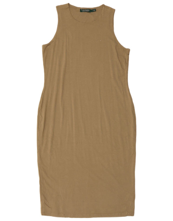Ralph Lauren Womens Sleeveless Sheath Dress UK 14 Large Khaki Viscose