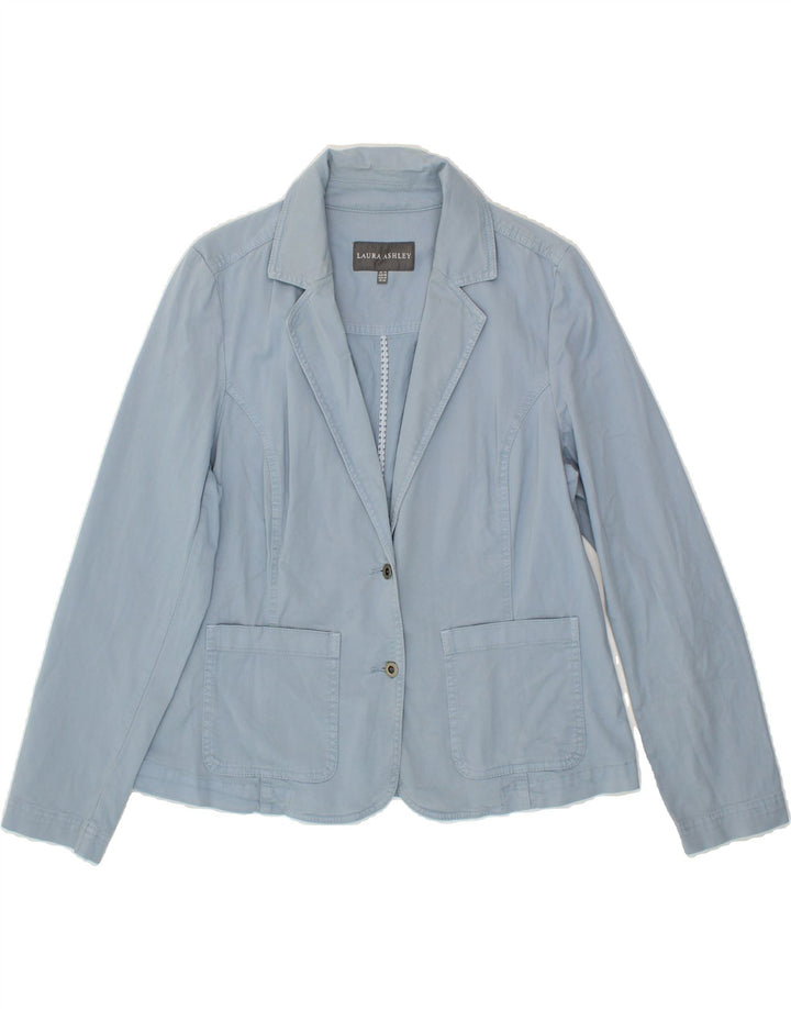 LAURA ASHLEY Womens 2 Button Blazer Jacket UK 14 Medium Blue Cotton Vintage Laura Ashley and Second-Hand Laura Ashley from Messina Hembry 