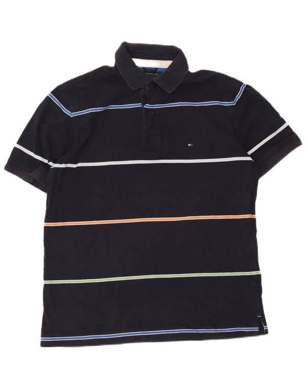 Tommy Hilfiger Mens Polo Shirt Medium Navy Blue Striped Cotton
