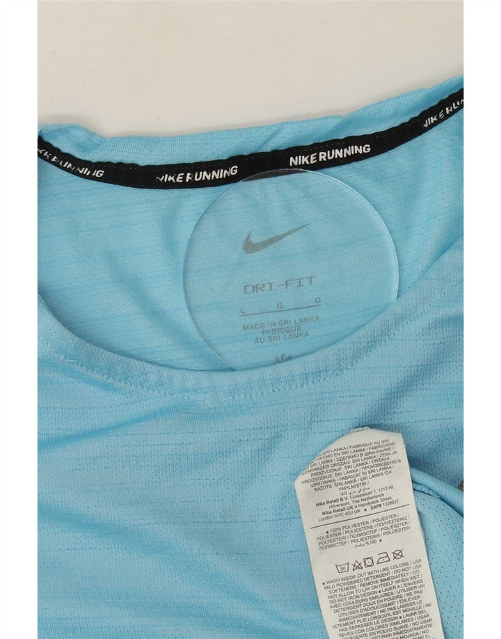 Nike Mens Dri Fit T-Shirt Top Large Blue Pinstripe Polyester