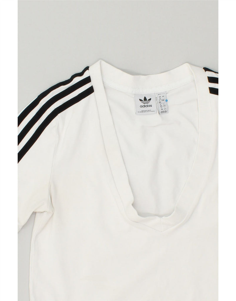 ADIDAS Womens Crop T-Shirt Top UK 12 Medium White Cotton | Vintage Adidas | Thrift | Second-Hand Adidas | Used Clothing | Messina Hembry 