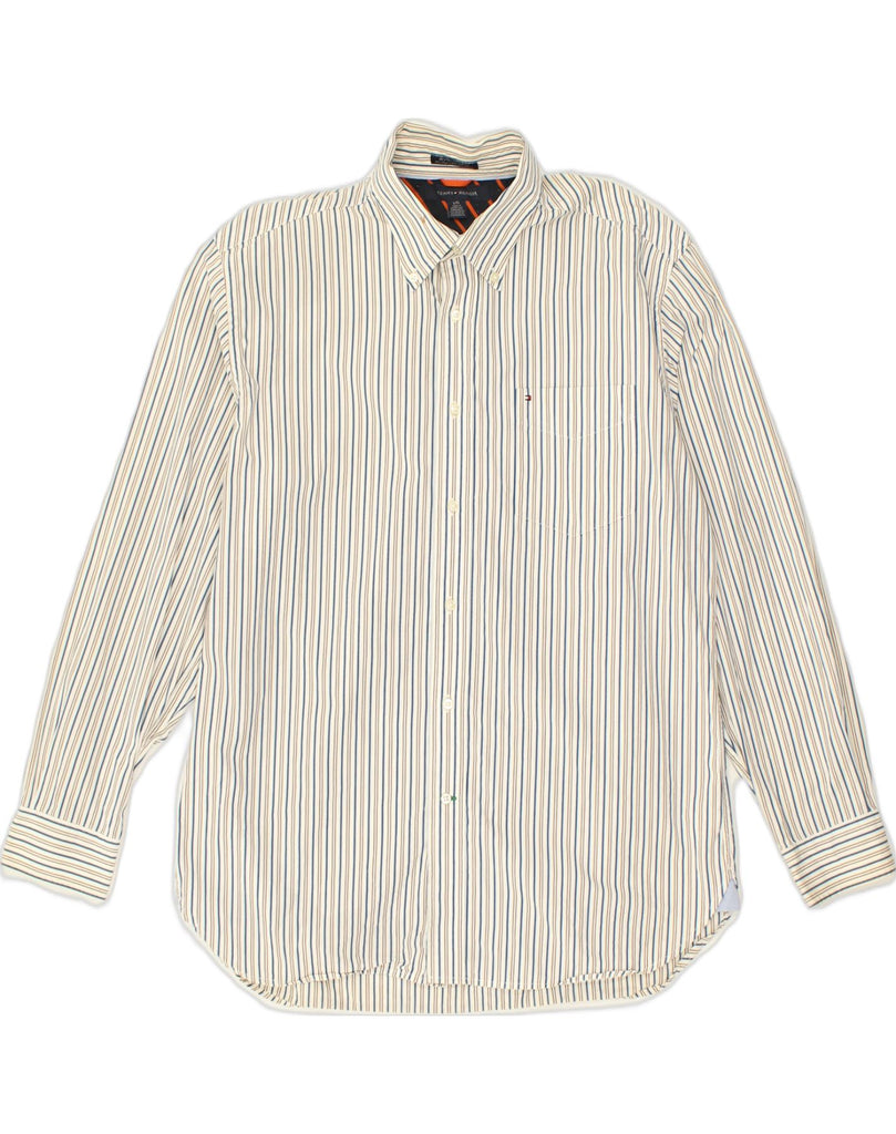 TOMMY HILFIGER Mens Shirt Large Off White Striped Cotton | Vintage Tommy Hilfiger | Thrift | Second-Hand Tommy Hilfiger | Used Clothing | Messina Hembry 