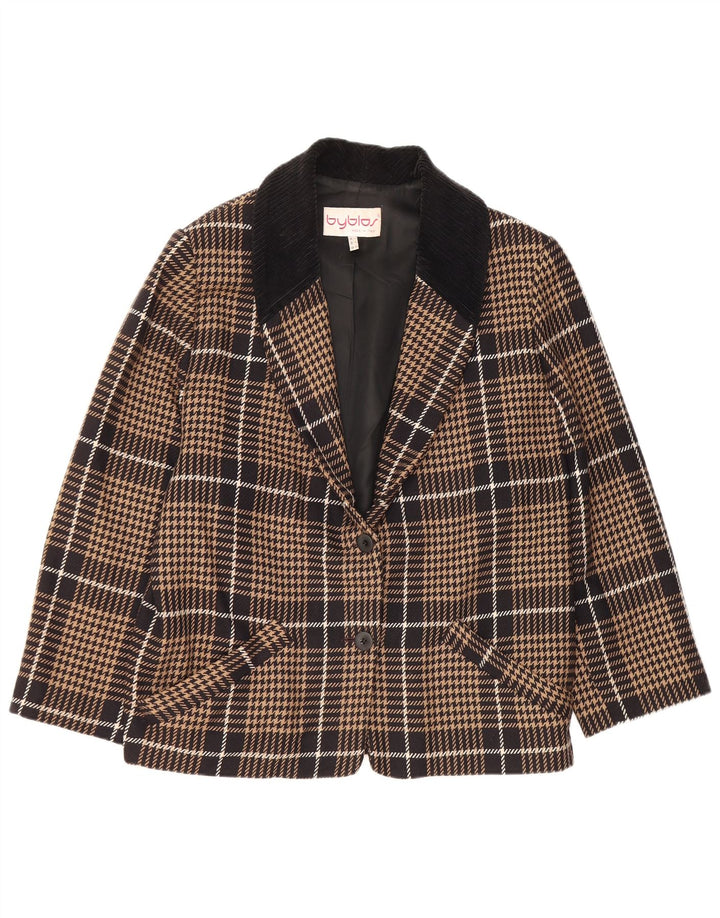 Byblos Womens 2 Button Blazer Jacket IT 42 Medium Brown Houndstooth Wool