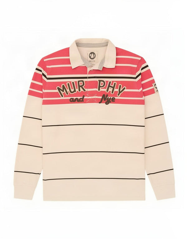Murphy & Nye Mens Graphic Long Sleeve Rugby Polo Shirt XL White Striped