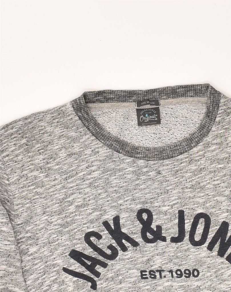 JACK & JONES Mens Graphic Boat Neck Jumper Sweater Medium Grey Flecked | Vintage Jack & Jones | Thrift | Second-Hand Jack & Jones | Used Clothing | Messina Hembry 