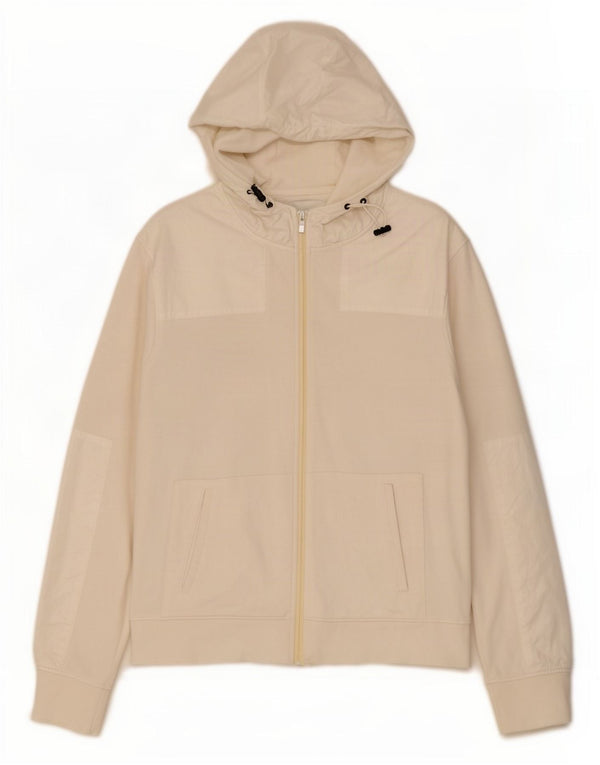 Zara Mens Zip Hoodie Sweater XL White Cotton