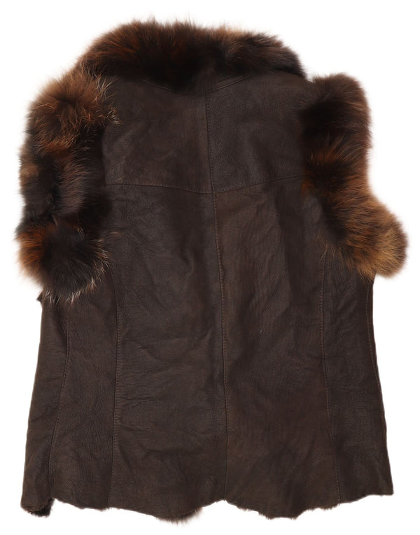 Vintage Womens Faux Fur Suede Gilet UK 16 Large Brown