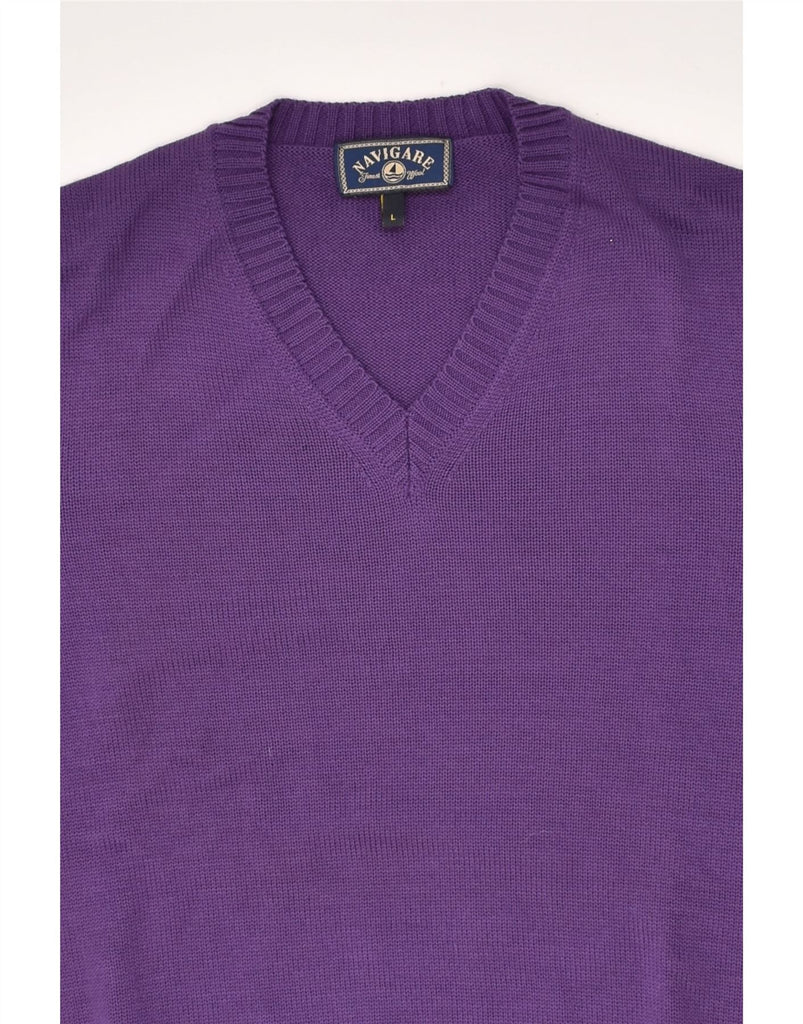 NAVIGARE Mens V-Neck Jumper Sweater Large Purple Merino Wool | Vintage Navigare | Thrift | Second-Hand Navigare | Used Clothing | Messina Hembry 