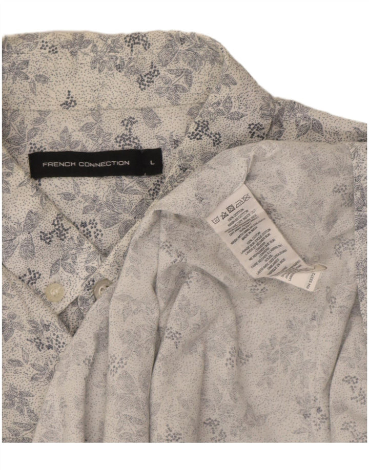 French Connection Mens Short Sleeve Shirt Large White Floral Cotton