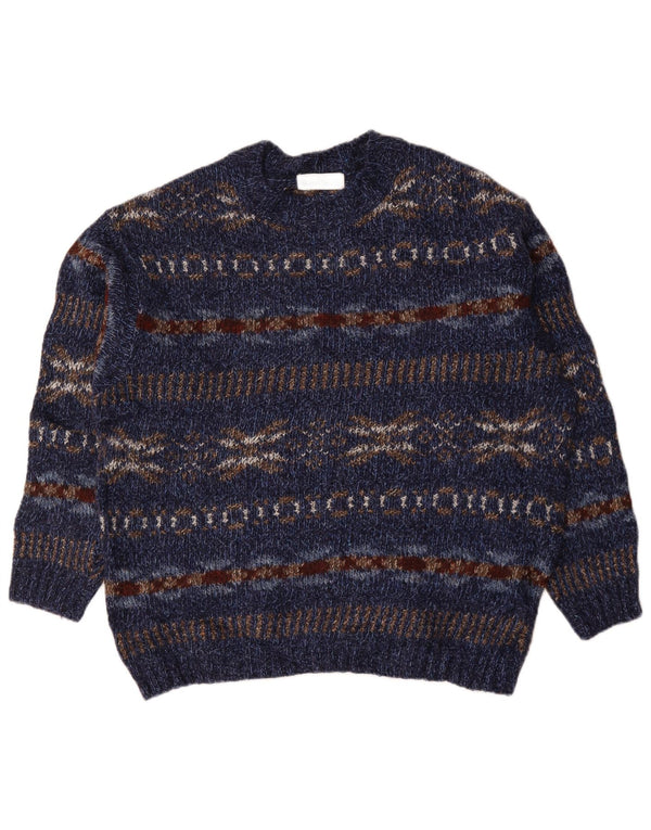 Marks & Spencer Mens Crew Neck Jumper Sweater Large Navy Blue Fair Isle