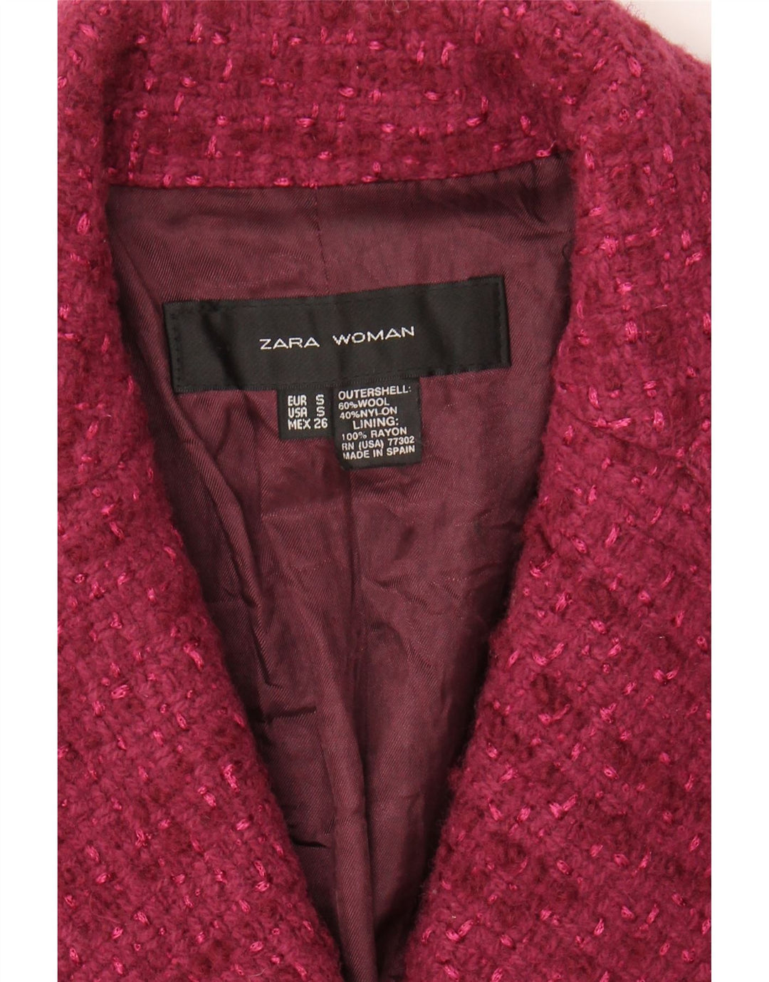 ZARA Womens Crop 1 Button Blazer Jacket UK 8 Small Pink Flecked Wool Vintage Zara and Second-Hand Zara from Messina Hembry 