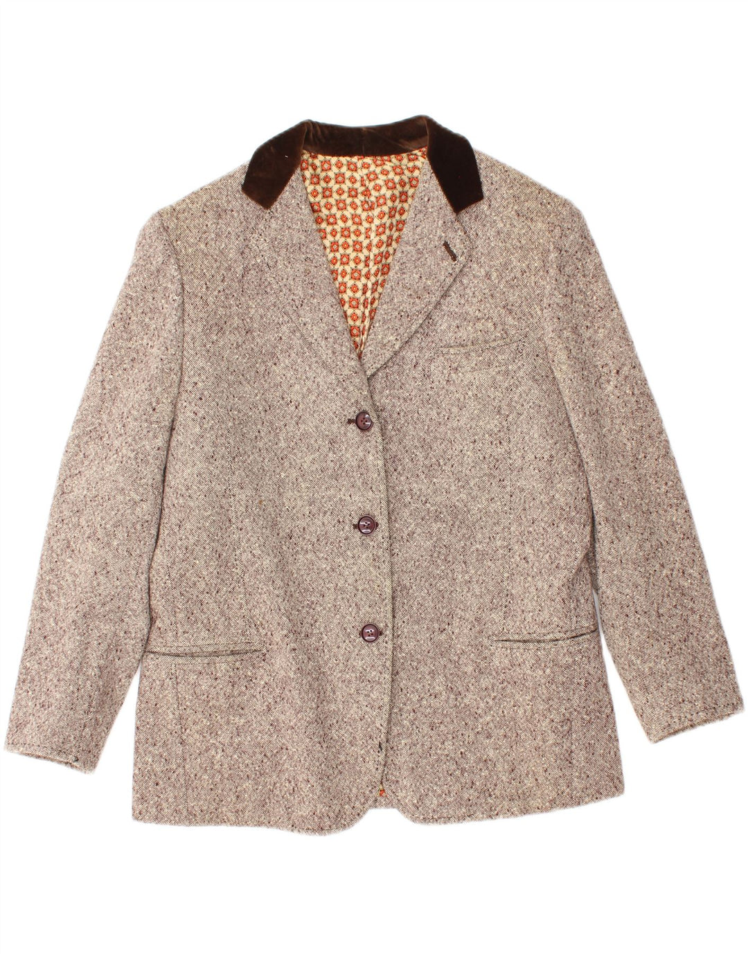 VINTAGE Womens 3 Button Blazer Jacket UK 14 Medium Brown Flecked Vintage Vintage and Second-Hand Vintage from Messina Hembry 