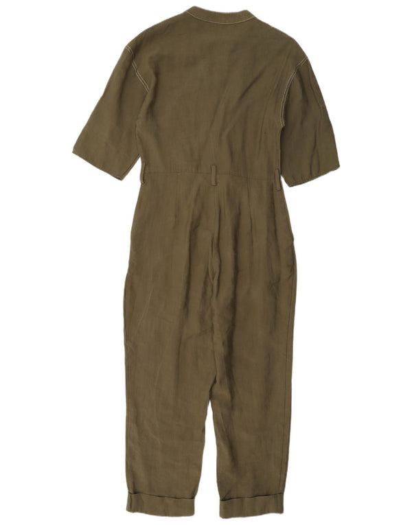 Zara Womens Short Sleeve Jumpsuit UK 10 Small Khaki Lyocell