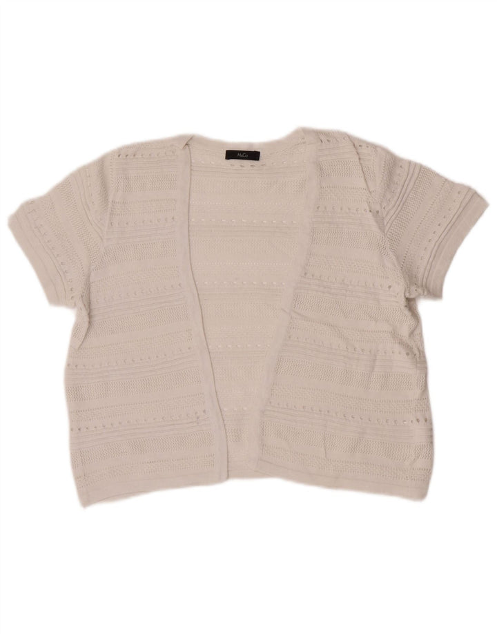 M&Co Womens Crop Short Sleeve Open Cardigan Sweater UK 12 Medium White