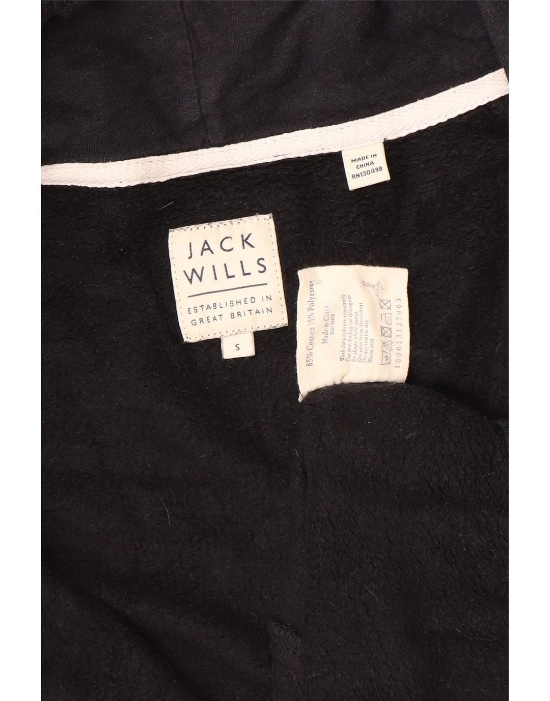 Jack Wills Mens Zip Hoodie Sweater Small Black Cotton