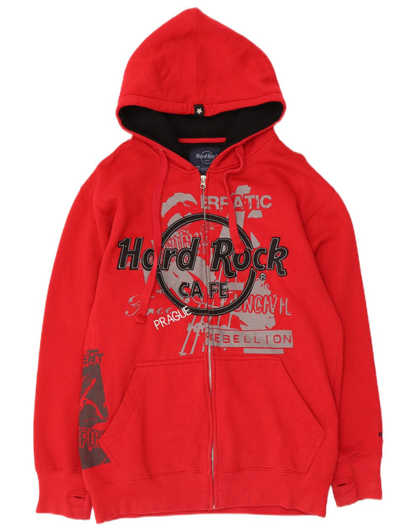 Hard Rock Cafe Mens Prague Graphic Zip Hoodie Sweater Large Red Cotton