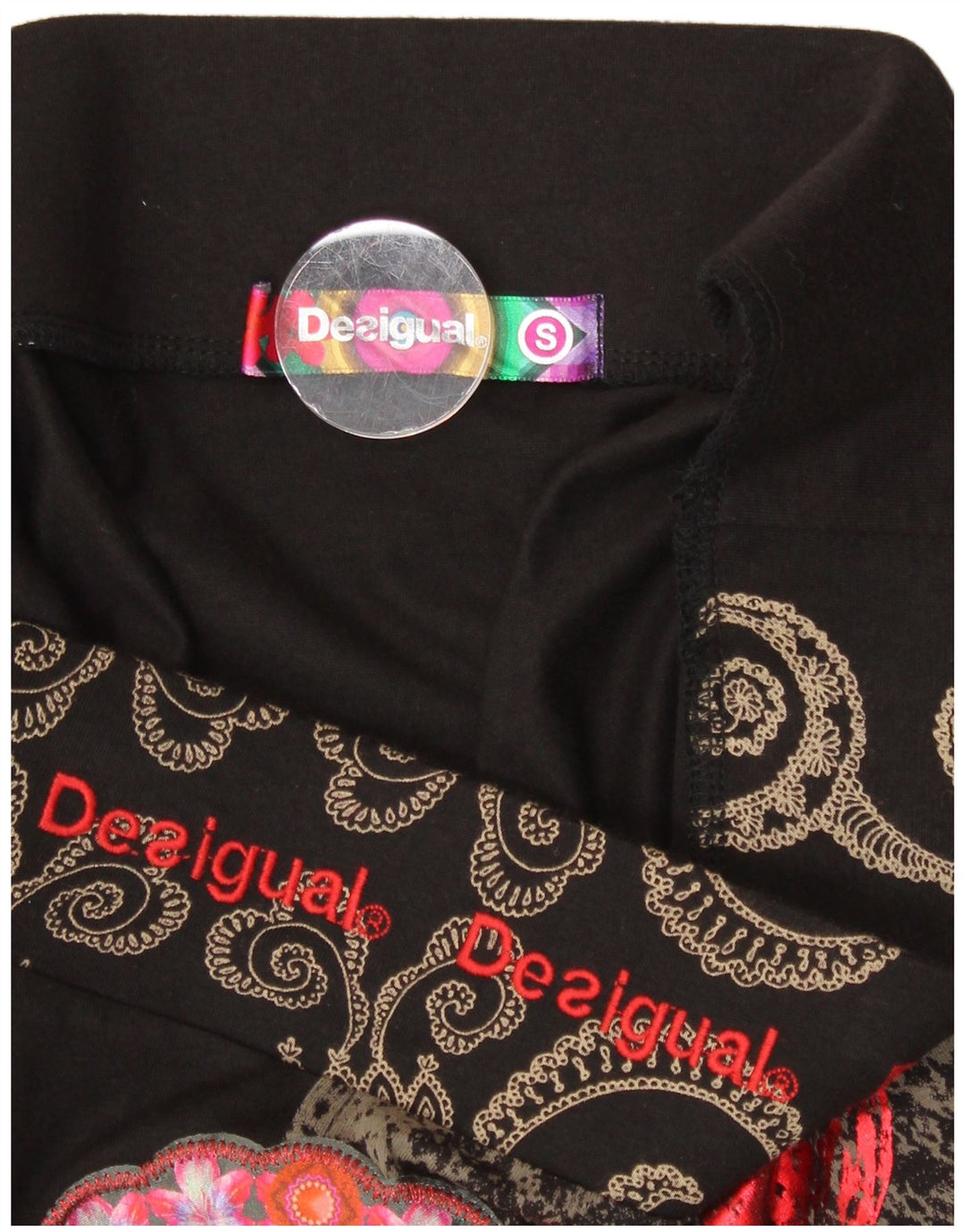 DESIGUAL Womens Graphic A-Line Skirt Small W30  Black Floral Cotton