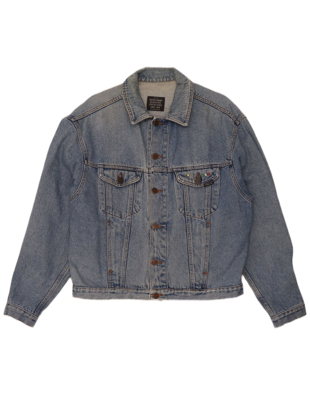 Benetton Mens Denim Jacket IT 46 Small Blue Cotton