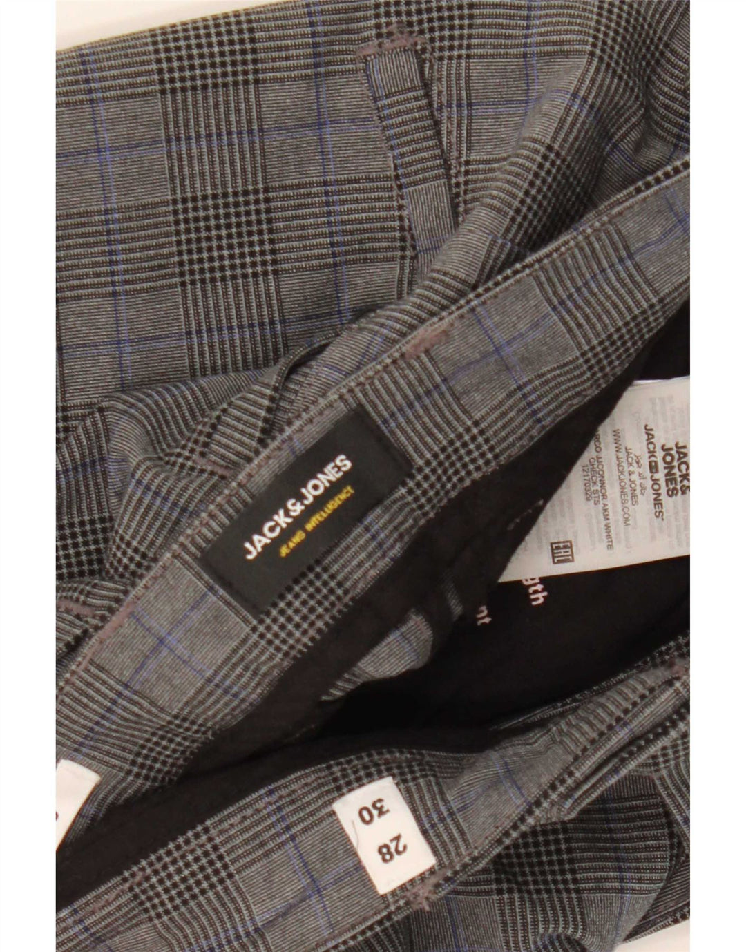 Jack & Jones Mens Marco Slim Suit Trousers W28 L30 Grey Check Polyester