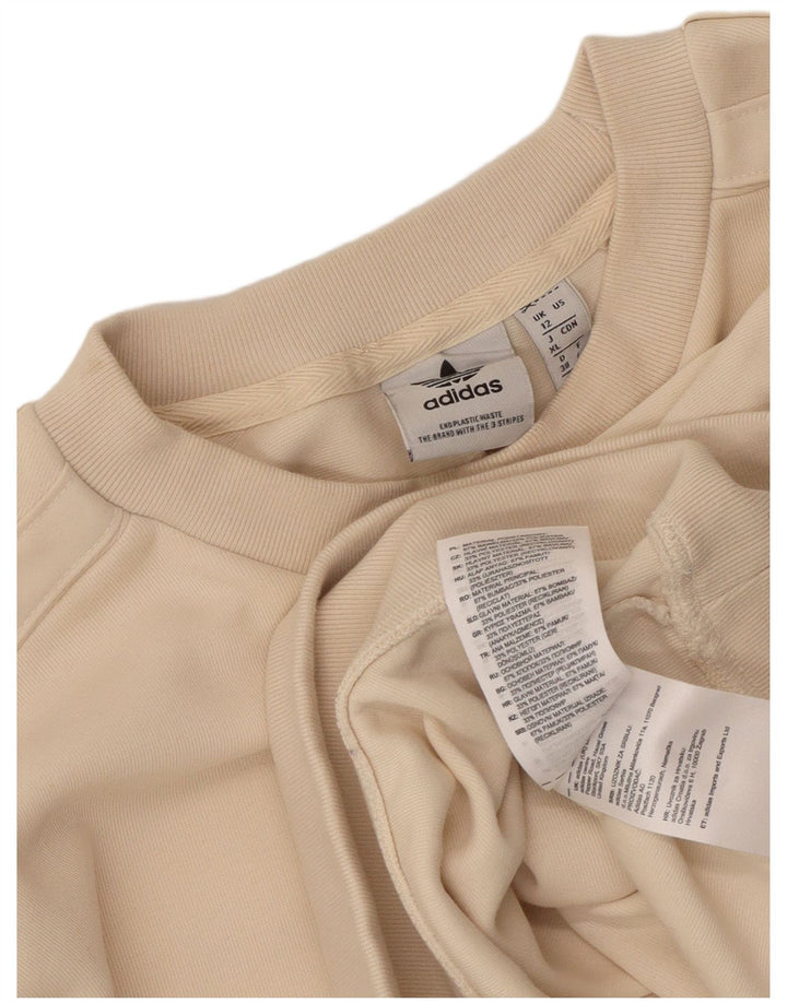 Adidas Womens Crop Sweatshirt Jumper UK 12 Medium Beige Cotton