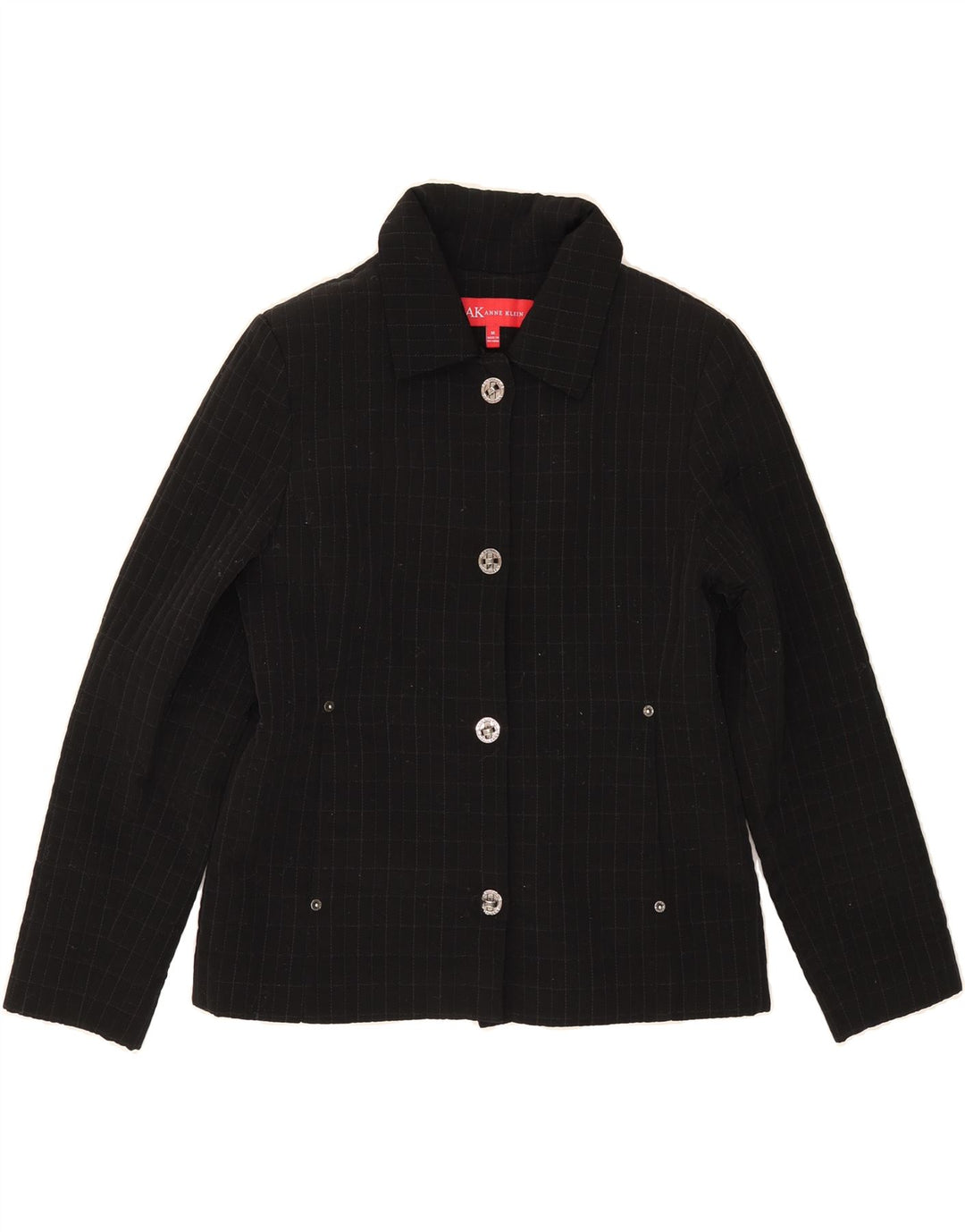 ANNE KLEIN Womens 4 Button Blazer Jacket UK 14 Medium Black Check Vintage Anne Klein and Second-Hand Anne Klein from Messina Hembry 