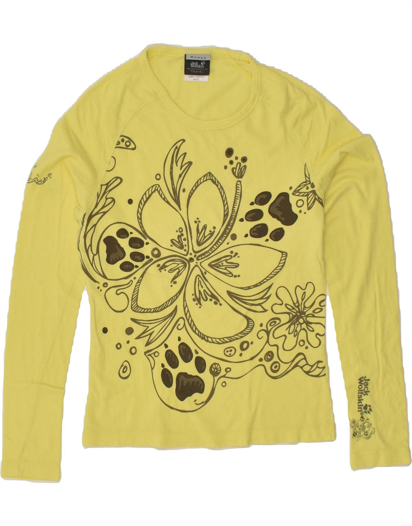 JACK WOLFSKIN Womens Graphic Top Long Sleeve UK 10 Small  Yellow Floral | Vintage Jack Wolfskin | Thrift | Second-Hand Jack Wolfskin | Used Clothing | Messina Hembry 