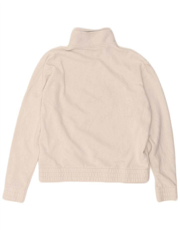 FILA Womens Graphic Zip Neck Sweatshirt Jumper UK 14 Medium White Cotton