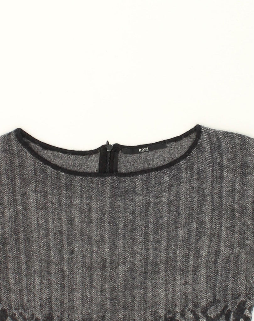 HUGO BOSS Womens Sheath Dress UK 10 Small Grey Animal Print Wool | Vintage Hugo Boss | Thrift | Second-Hand Hugo Boss | Used Clothing | Messina Hembry 