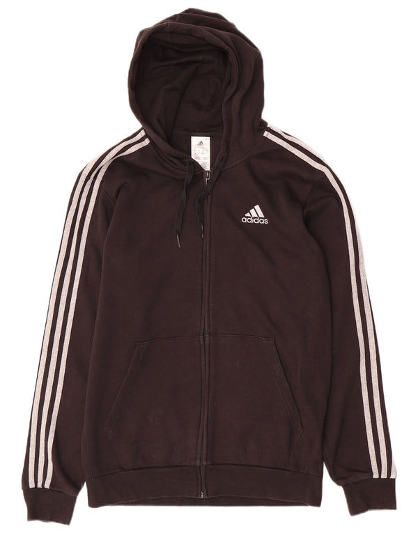 ADIDAS Mens Zip Hoodie Sweater UK 40/42 Medium Black Cotton