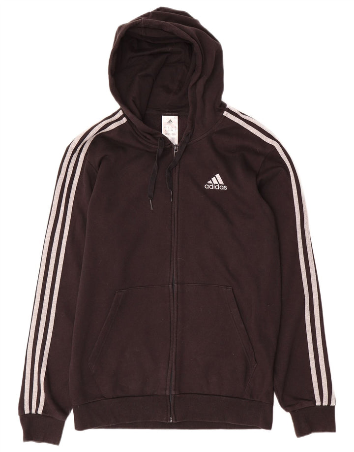 ADIDAS Mens Zip Hoodie Sweater UK 40/42 Medium Black Cotton
