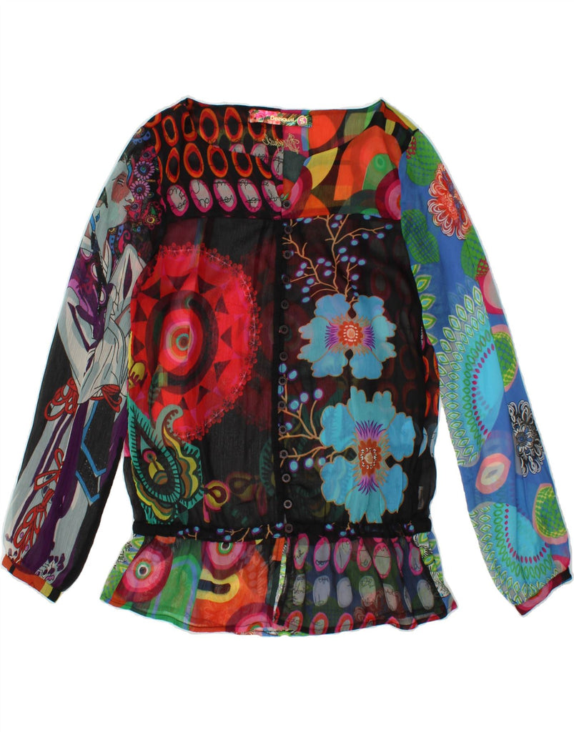 DESIGUAL Womens Graphic Shirt Blouse UK 10 Small Multicoloured Floral Vintage Desigual and Second-Hand Desigual from Messina Hembry 