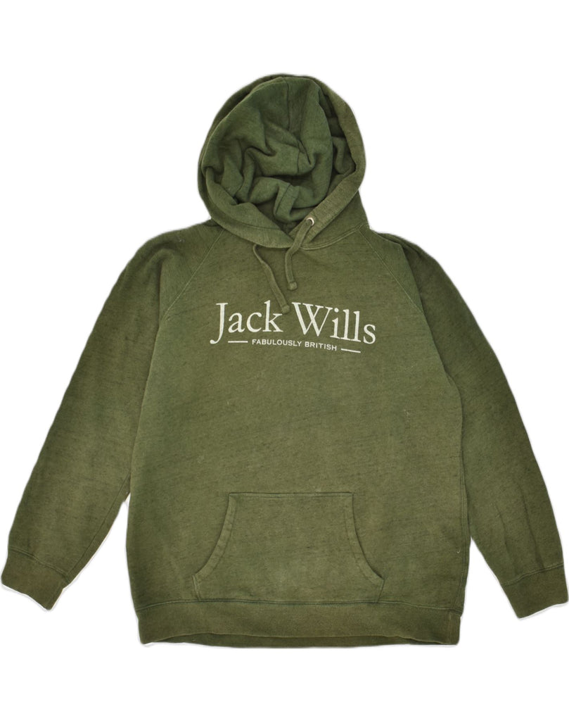 JACK WILLS Womens Graphic Hoodie Jumper UK 14 Large  Khaki Cotton | Vintage Jack Wills | Thrift | Second-Hand Jack Wills | Used Clothing | Messina Hembry 