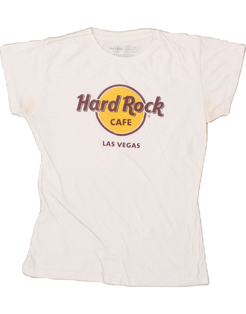 HARD ROCK CAFE Womens Las Vegas Graphic T-Shirt Top UK 12 Medium White | Vintage Hard Rock Cafe | Thrift | Second-Hand Hard Rock Cafe | Used Clothing | Messina Hembry 