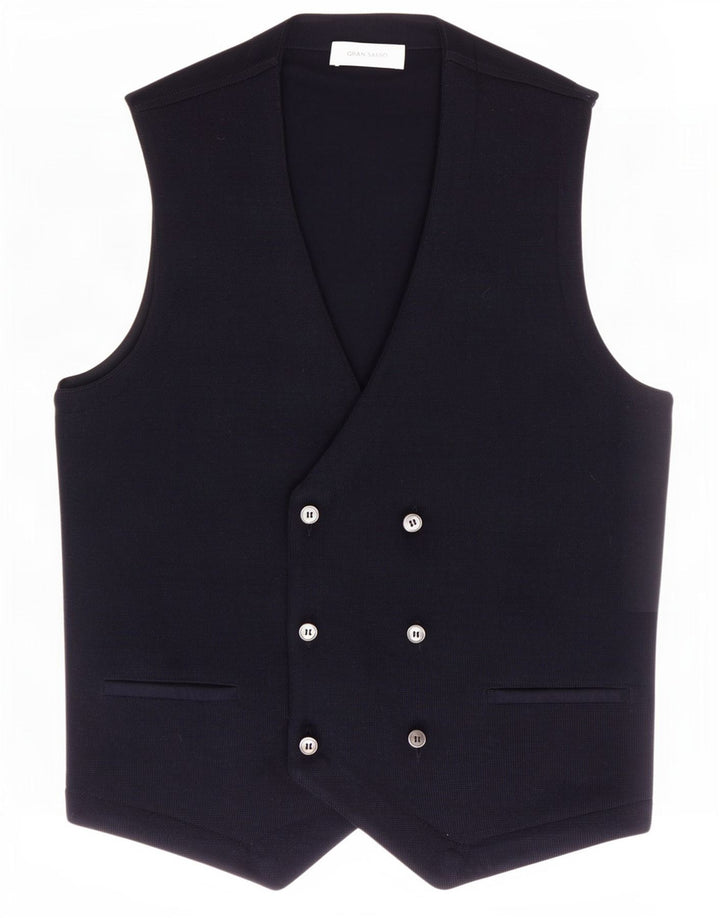 Gran Sasso Mens Knit Double Breasted Waistcoat IT 50 Medium Navy Blue