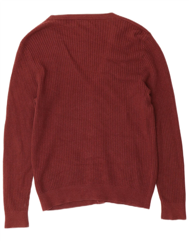 REISS Mens Cardigan Sweater Large Maroon Cotton