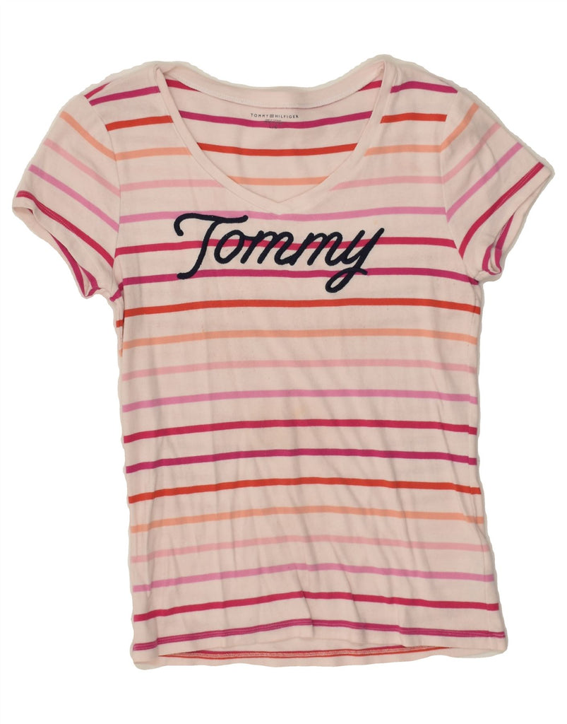 TOMMY HILFIGER Girls Graphic T-Shirt Top 13-14 Years Large Pink Striped | Vintage Tommy Hilfiger | Thrift | Second-Hand Tommy Hilfiger | Used Clothing | Messina Hembry 