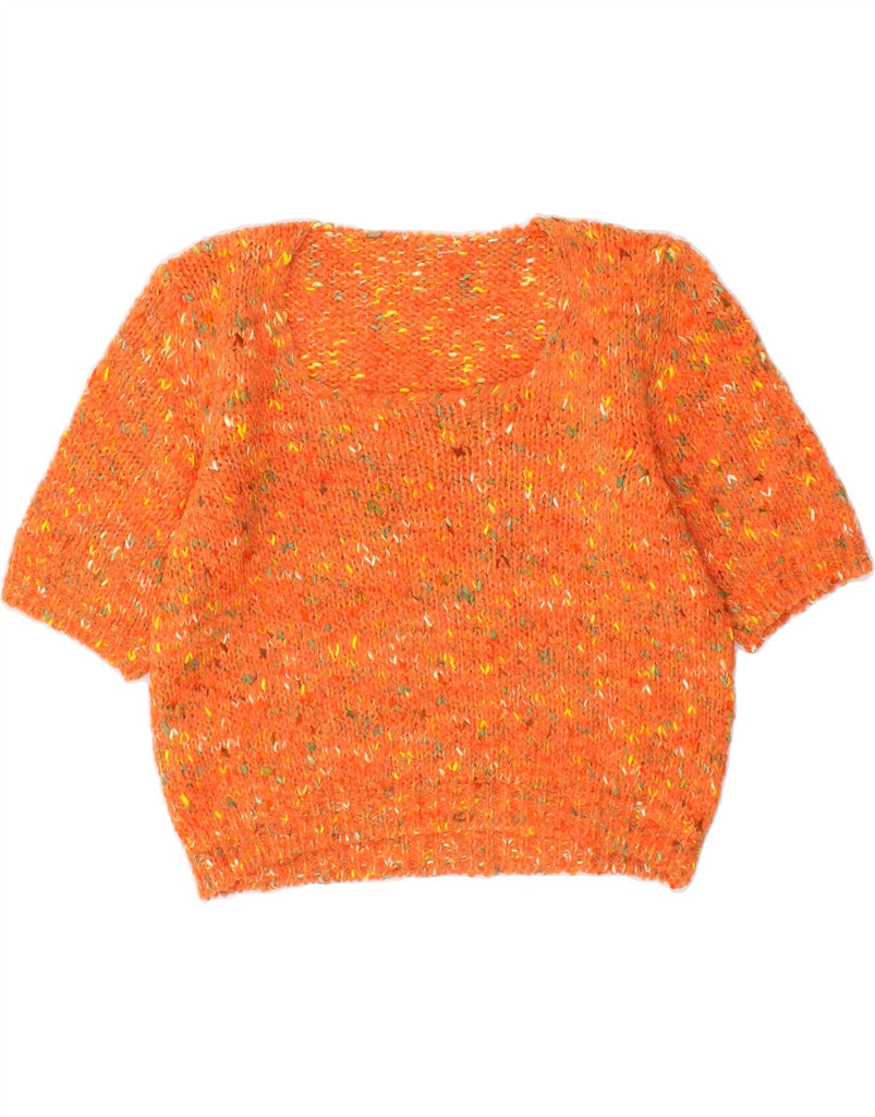 VINTAGE Womens Short Sleeve Crew Neck Jumper Sweater UK 10 Small Orange Vintage Vintage and Second-Hand Vintage from Messina Hembry 